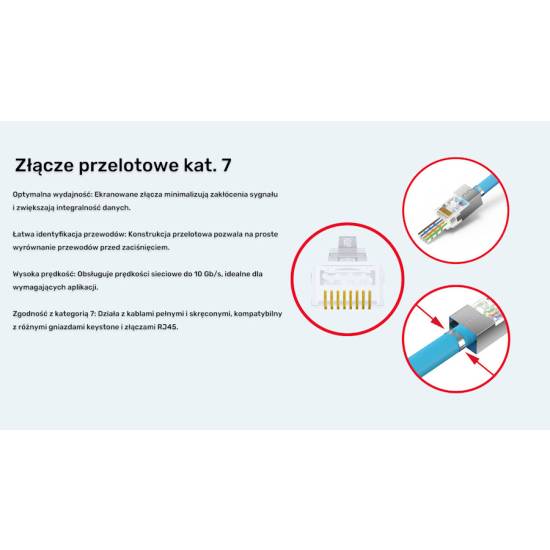 Wtyk modularny RJ45 8p8c przelotowy kat.7 50szt ekranowany Unitek OT1093ATP01