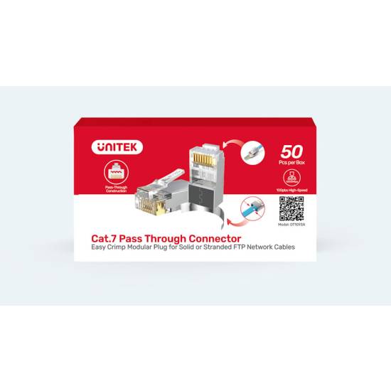 Wtyk modularny RJ45 8p8c przelotowy kat.7 50szt ekranowany Unitek OT1093ATP01