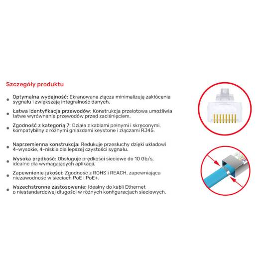 Wtyk modularny RJ45 8p8c przelotowy kat.7 50szt ekranowany Unitek OT1094ATP01