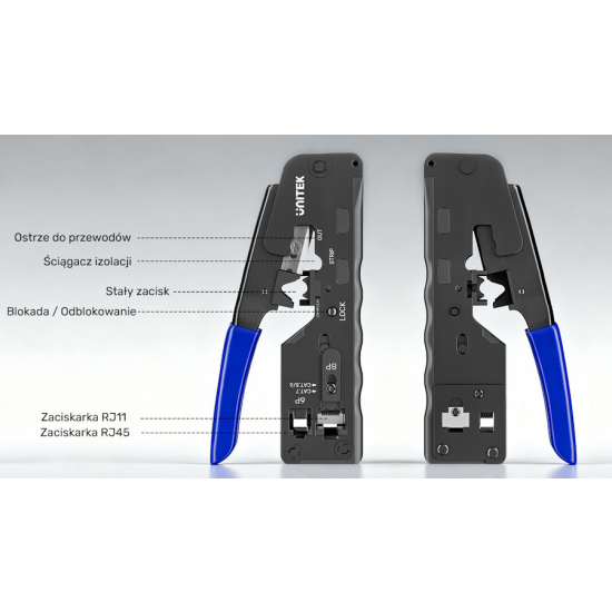 Zaciskarka RJ45 RJ12 RJ11 wtyki przelotowe Unitek OT139ABL01