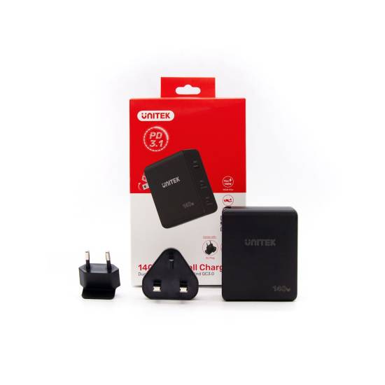 Ładowarka sieciowa GaN USB A, 2x USB-C PD 140W QC3.0 Unitek P1115A