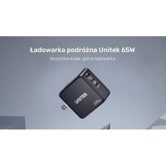 Ładowarka sieciowa GaN USB-A, 2x USB-C PD 65W QC3.0 Unitek P1117B