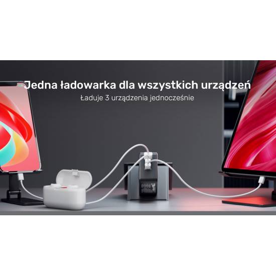 Ładowarka sieciowa GaN USB-A, 2x USB-C PD 65W QC3.0 Unitek P1117B