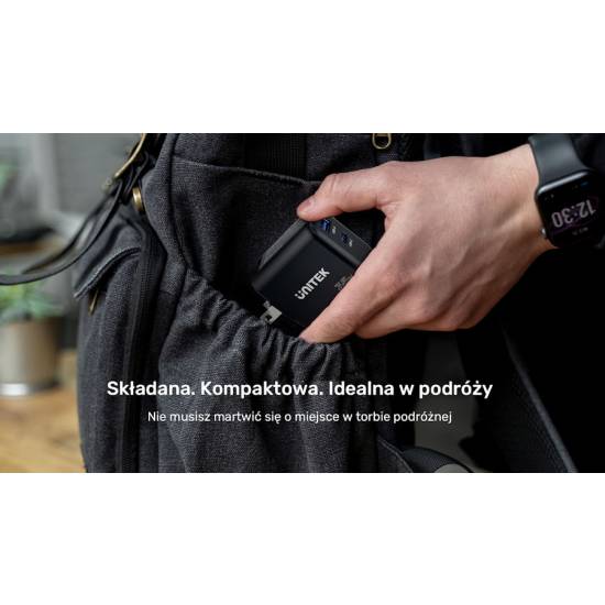 Ładowarka sieciowa GaN USB-C + USB-A PD 35W Unitek P1119A czarna