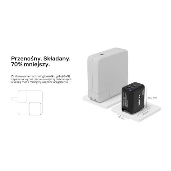 Ładowarka sieciowa GaN USB-C + USB-A PD 35W Unitek P1119A czarna