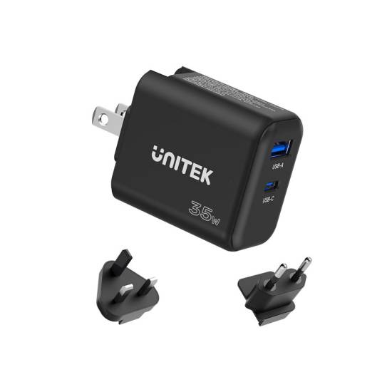Ładowarka sieciowa GaN USB-C + USB-A PD 35W Unitek P1119A czarna