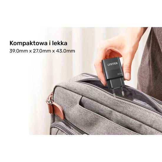 Ładowarka sieciowa USB-C + USB-A PD QC PC 3.0 20W Unitek P1124AWH01-EU biała