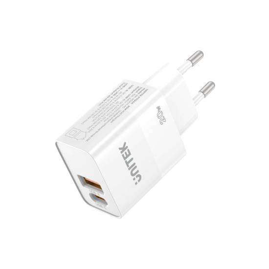 Ładowarka sieciowa USB-C + USB-A PD QC PC 3.0 20W Unitek P1124AWH01-EU biała