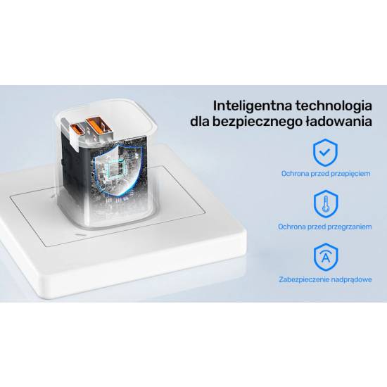 Ładowarka sieciowa GaN USB-C + USB-A PD QC3.0 33W Unitek P1125AWH01-EU biała