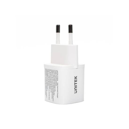 Ładowarka sieciowa GaN USB-C + USB-A PD QC3.0 33W Unitek P1125AWH01-EU biała