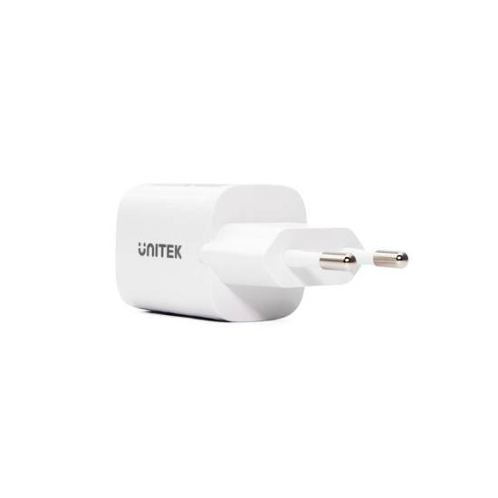 Ładowarka sieciowa GaN USB-C + USB-A PD QC3.0 33W Unitek P1125AWH01-EU biała