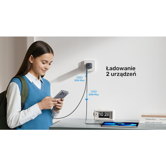 Ładowarka sieciowa GaN USB-A 2x USB-C PD 45W PD 3.0 QC Unitek P1129ABK01-EU