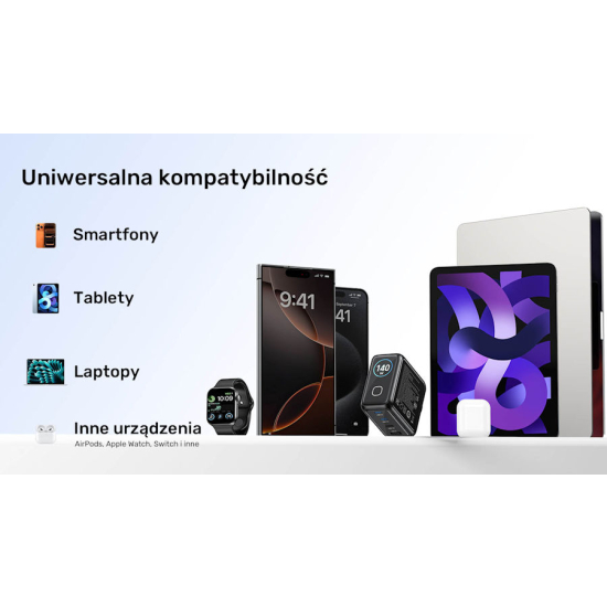 Ładowarka sieciowa GaN USB-A USB-C x3 PD 140W z wyświetlaczem Unitek P1132ABK01-EU