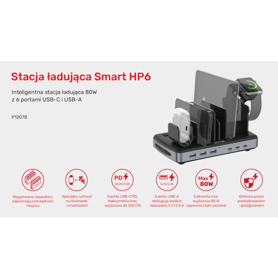Stacja ładująca 3x USB-A 3x USB-C 80W Unitek P1207B
