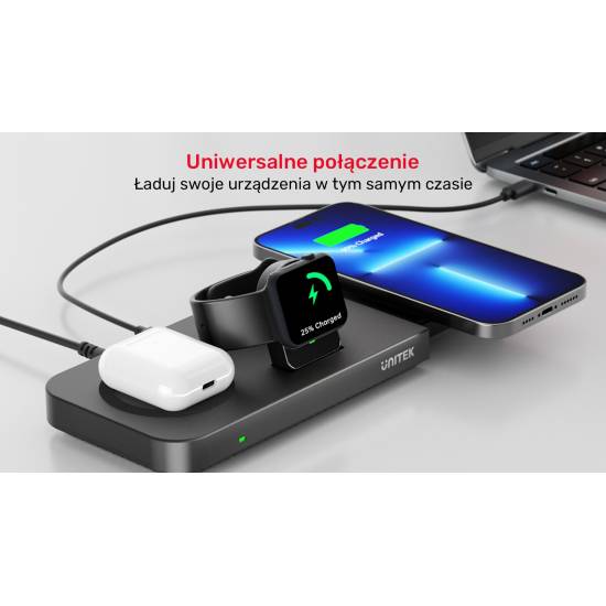 Ładowarka magnetyczna 3w1 48W + powerbank Unitek P1222A