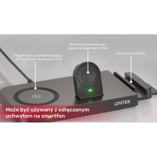 Ładowarka magnetyczna 3w1 48W + powerbank Unitek P1222A
