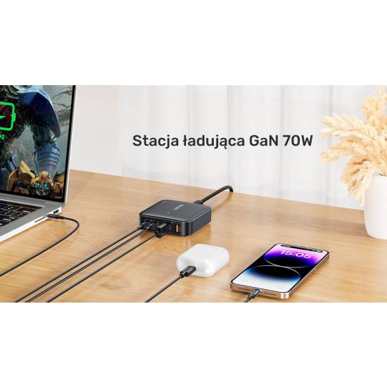 Ładowarka sieciowa GaN USB-A x2, USB-C x2 PD 70W Unitek P1228ABK01-EU czarna
