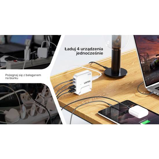 Ładowarka sieciowa GaN USB-A x2, USB-C x2 PD 70W Unitek P1228ABK01-EU czarna