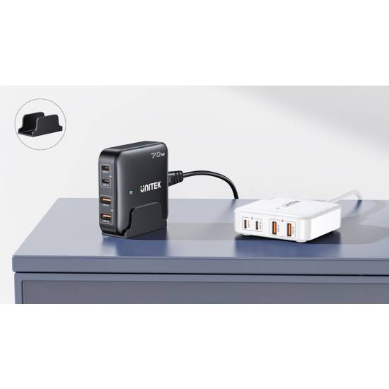 Ładowarka sieciowa GaN USB-A x2, USB-C x2 PD 70W Unitek P1228ABK01-EU czarna