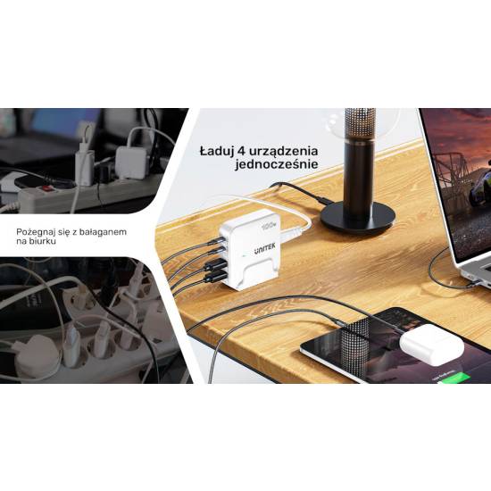 Ładowarka sieciowa GaN USB-A x2, USB-C x2 PD 100W Unitek P1229AWH01-EU biała