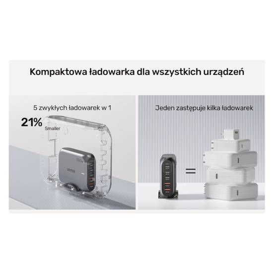 Ładowarka sieciowa GaN USB-A x2 USB-C x3 188W Unitek P1234AGY01-EU