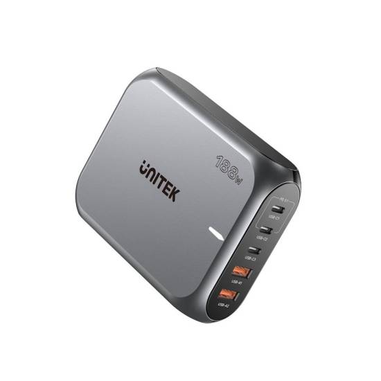 Ładowarka sieciowa GaN USB-A x2 USB-C x3 188W Unitek P1234AGY01-EU