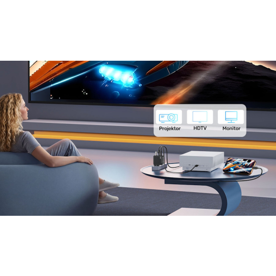 Ładowarka sieciowa GaN podróżna z hubem 65W USB-A USB-C HDMI 4K@60Hz Unitek P1242ABK01