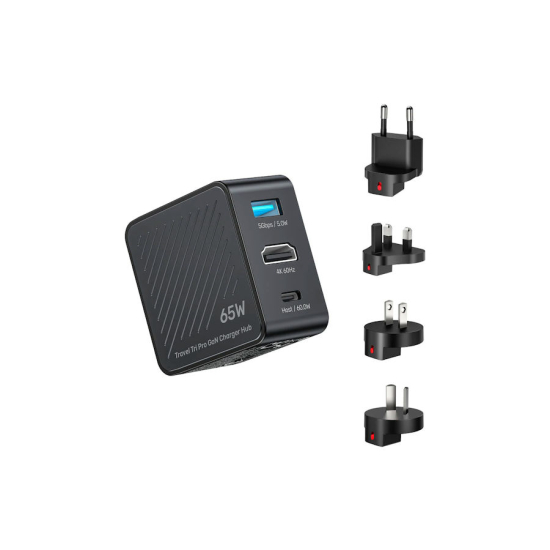 Ładowarka sieciowa GaN podróżna z hubem 65W USB-A USB-C HDMI 4K@60Hz Unitek P1242ABK01
