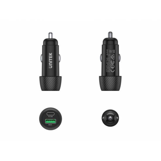 Ładowarka samochodowa USB A USB C 38W QC3.0 Unitek P1400A