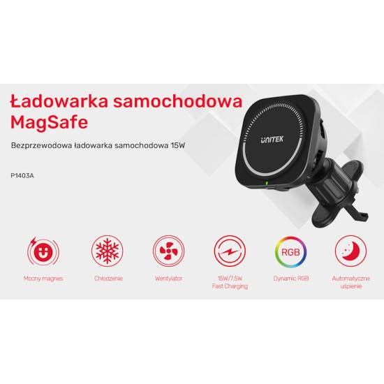 Ładowarka samochodowa UCB-A USB-C 38W uchwyt MagSafe Unitek P1403A
