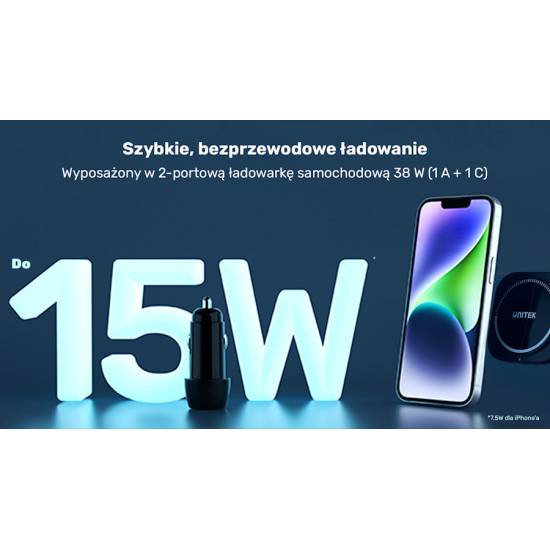 Ładowarka samochodowa UCB-A USB-C 38W uchwyt MagSafe Unitek P1403A