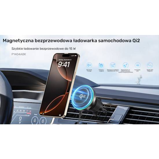 Ładowarka samochodowa USB-C magnetyczna 38W Qi2 MagSafe Unitek P1404ABK01