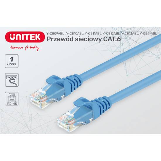 Patch cord UTP kat. 6 5,0m Unitek Y-C812ABL niebieski