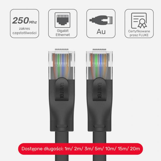 Patch cord UTP kat. 6 płaski 1m Unitek C1809GBK czarny