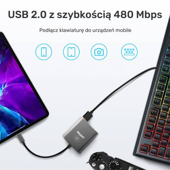 Czytnik kart SD/microSD 5Gbps + hub USB 2.0 Unitek R1008A