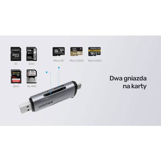 Czytnik kart SD/microSD USB-A/USB-C 5Gbps Unitek R1010A