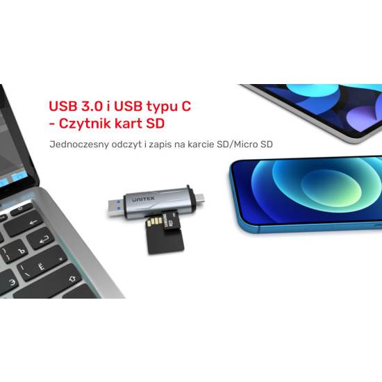 Czytnik kart SD/microSD USB-A/USB-C 5Gbps Unitek R1010A