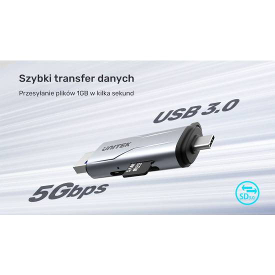 Czytnik kart SD/microSD USB-A/USB-C 5Gbps Unitek R1010A