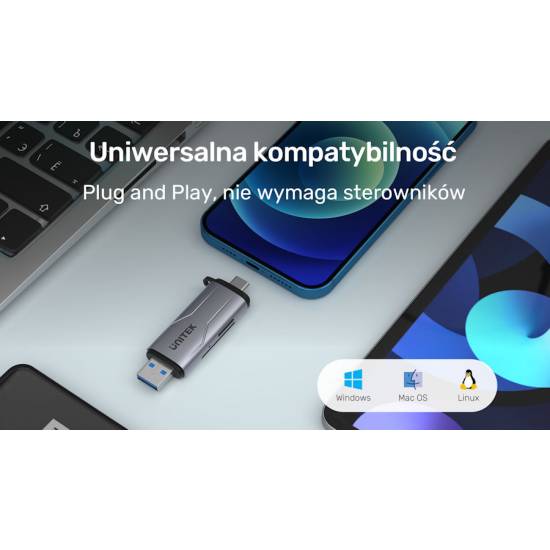 Czytnik kart SD/microSD USB-A/USB-C 5Gbps Unitek R1010A