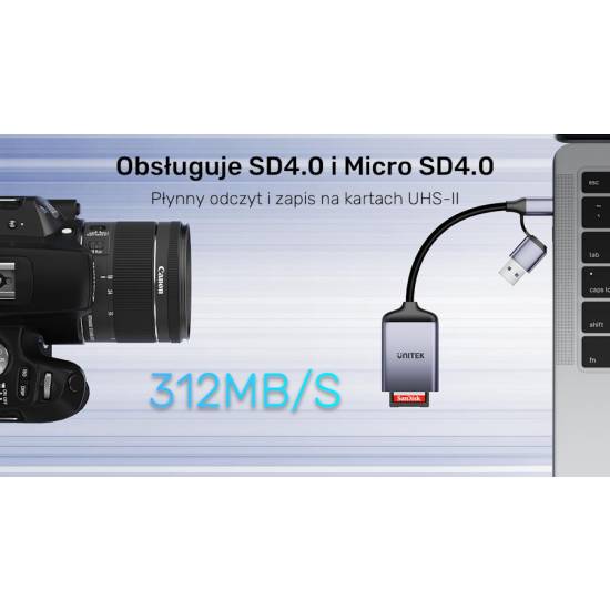 Czytnik kart SD/microSD USB-A/USB-C 5Gbps Unitek R1018E01