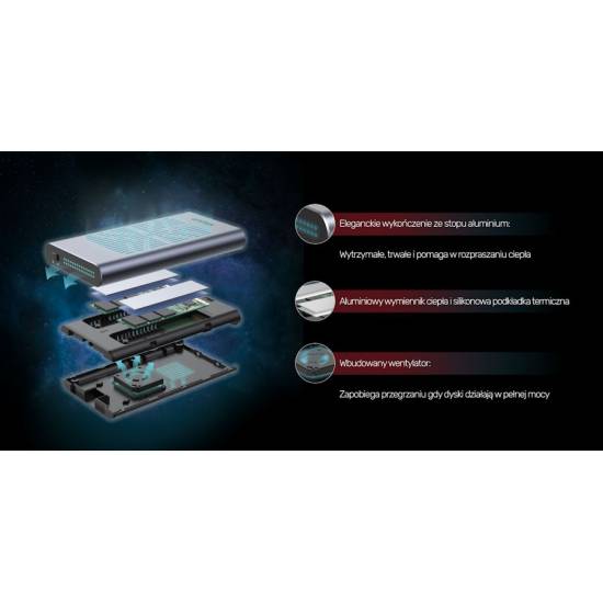 Obudowa SSD 2x M.2 PCIe/NVMe 20 Gbps Unitek S1206A klonowanie