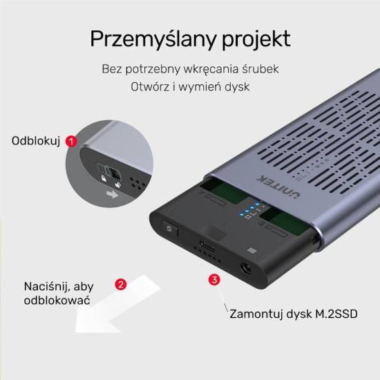 Obudowa SSD 2x M.2 PCIe/NVMe 20 Gbps Unitek S1206A klonowanie