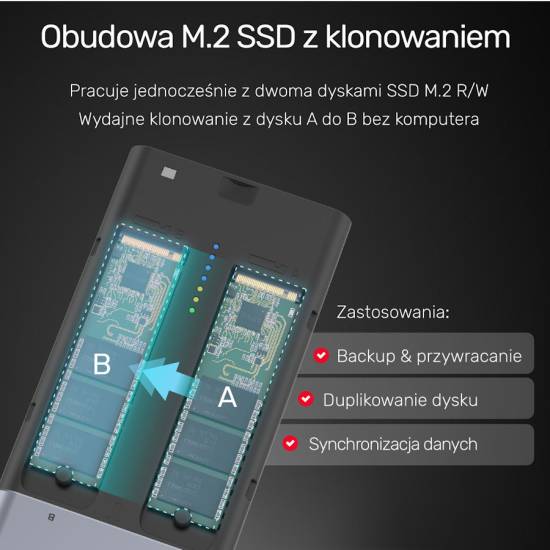 Obudowa SSD 2x M.2 PCIe/NVMe 20 Gbps Unitek S1206A klonowanie