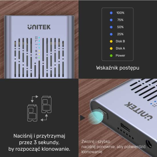 Obudowa SSD 2x M.2 PCIe/NVMe 20 Gbps Unitek S1206A klonowanie