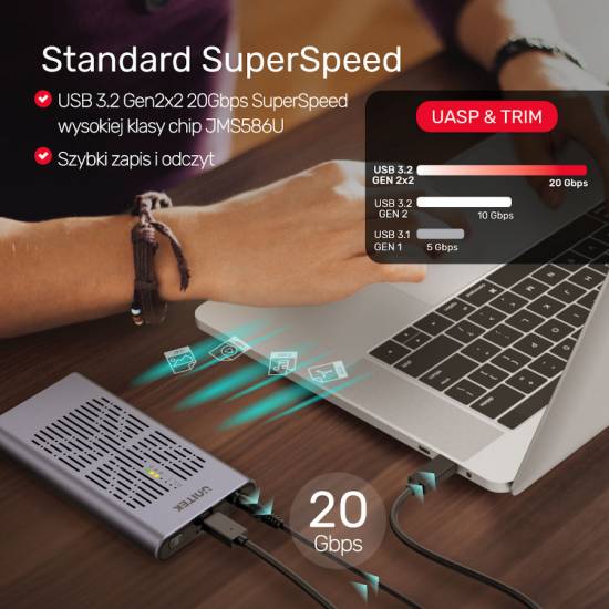 Obudowa SSD 2x M.2 PCIe/NVMe 20 Gbps Unitek S1206A klonowanie