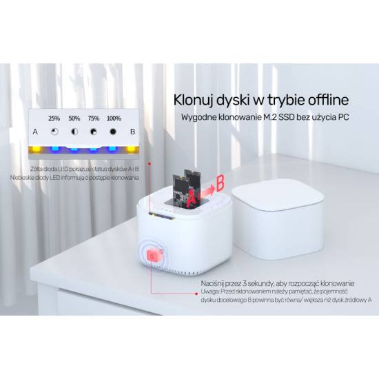 Stacja dokująca USB C dyski 2x M.2 PCIe/NVMe Unitek S1207A