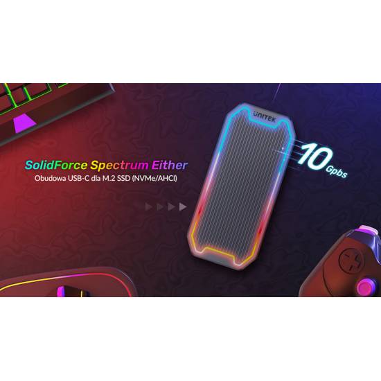 Obudowa SSD M.2 PCIe/NVMe/SATA USB USB C 10Gbps RGB Unitek S1210B