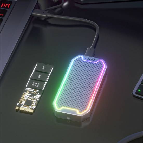 Obudowa SSD M.2 PCIe/NVMe/SATA USB USB C 10Gbps RGB Unitek S1210B