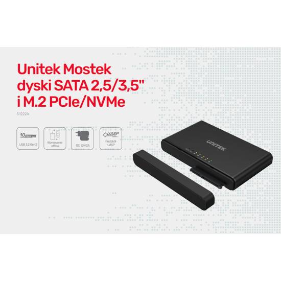 Stacja klonująca dyski SATA 2,5'' 3,5'' i M.2 Unitek S1222A