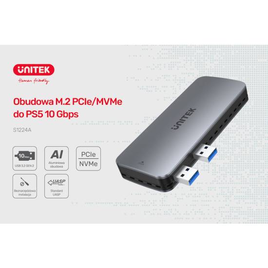 Obudowa SSD M.2 PCIe/NVMe USB do PS5 10 Gbps Unitek S1224A